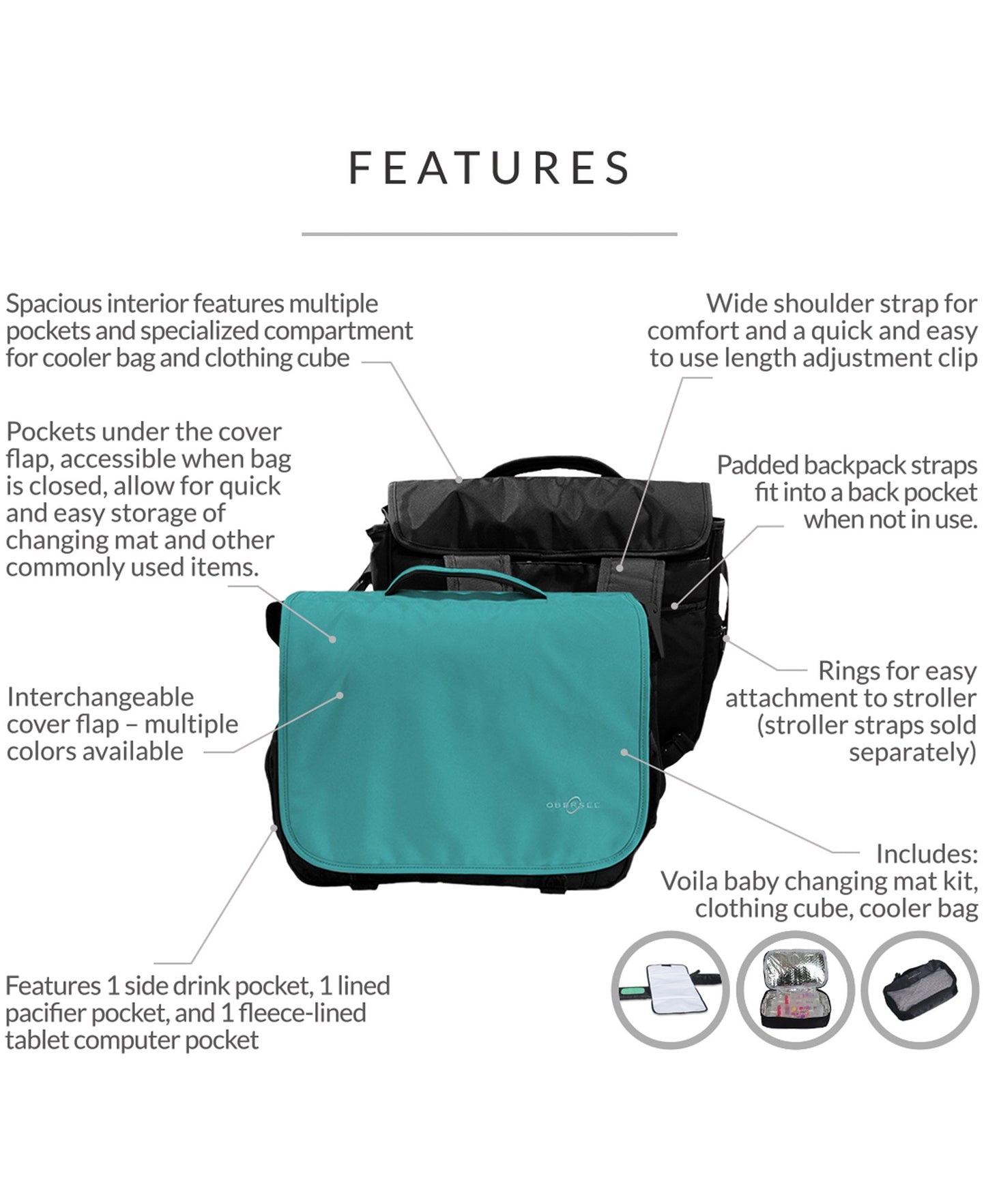 Obersee Madrid Diaper Messenger Bag | Convertible Backpack | Viola