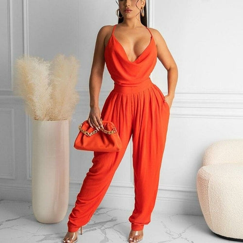 Spaghetti Strap Backless Crisscross Slim Jumpsuit