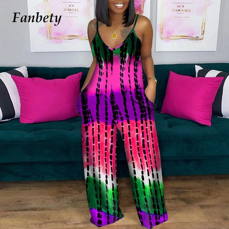 Summer Striped Tie-dye Printed Jumpsuit