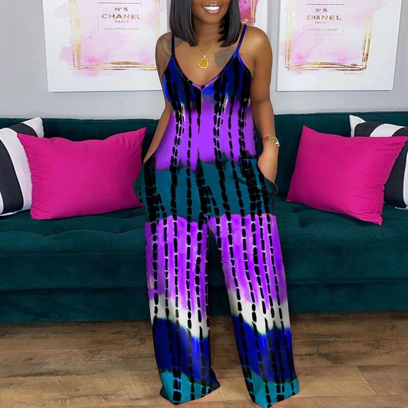 Summer Striped Tie-dye Printed Jumpsuit