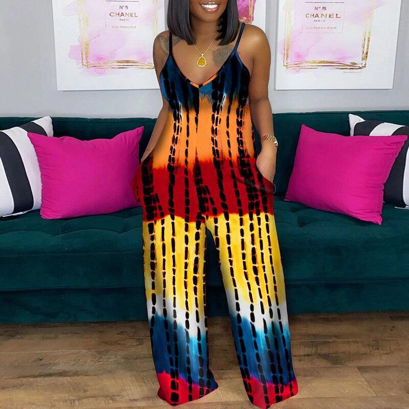 Summer Striped Tie-dye Printed Jumpsuit