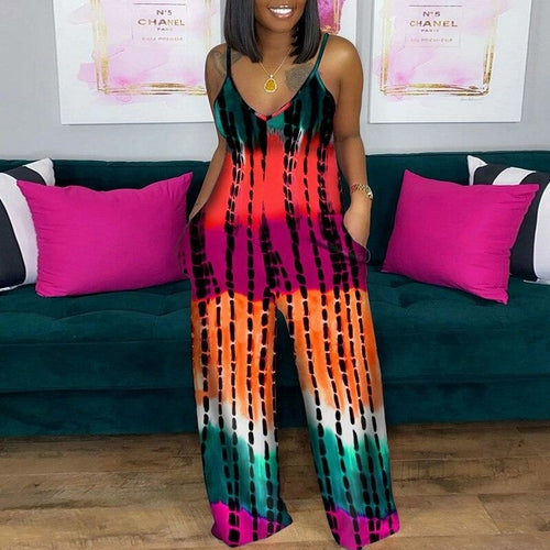 Summer Striped Tie-dye Printed Jumpsuit