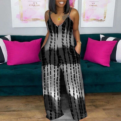 Summer Striped Tie-dye Printed Jumpsuit