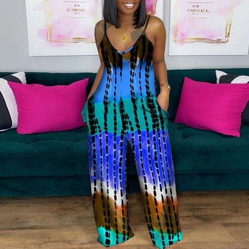Summer Striped Tie-dye Printed Jumpsuit
