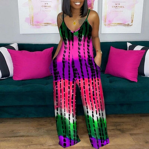 Summer Striped Tie-dye Printed Jumpsuit