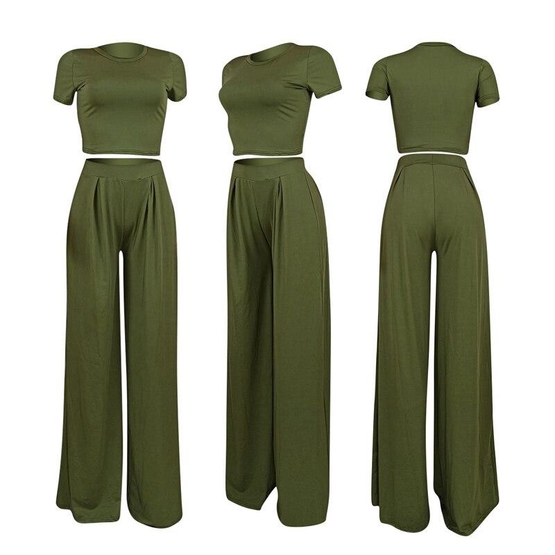 Woman Casual Crop TopTracksuit Loose Wide Leg Pants