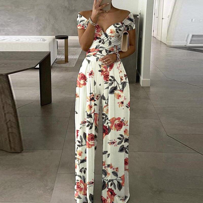 Elegant Floral Print Wide Leg Jumpsuit