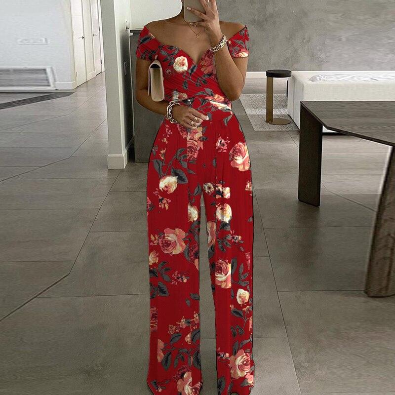 Elegant Floral Print Wide Leg Jumpsuit