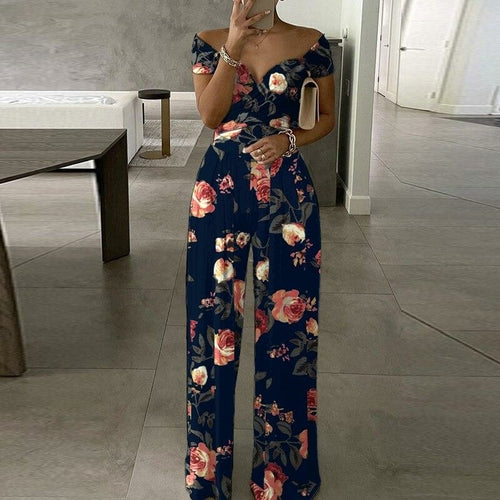 Elegant Floral Print Wide Leg Jumpsuit