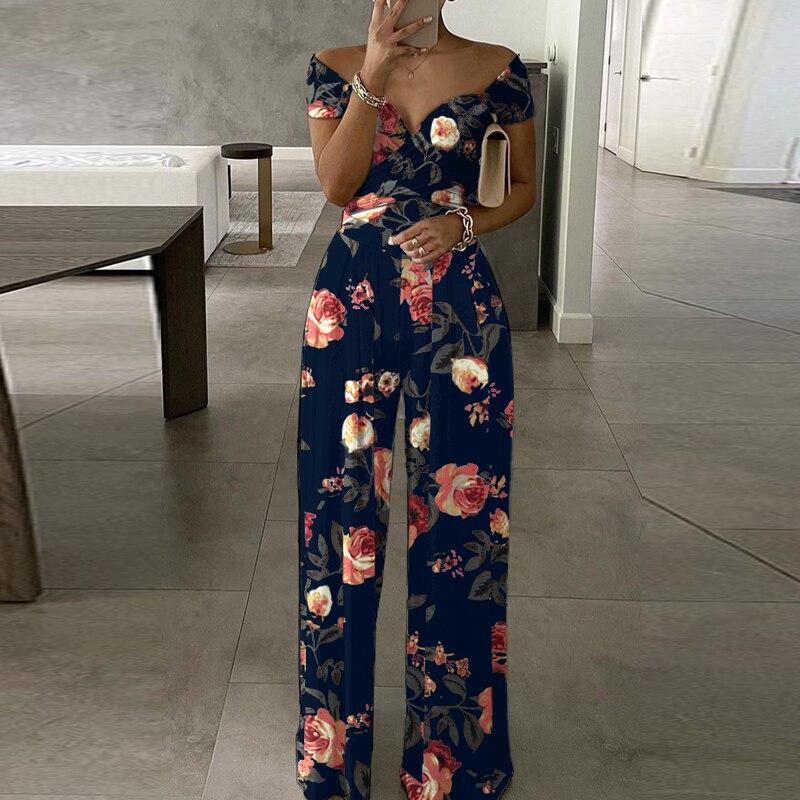 Elegant Floral Print Wide Leg Jumpsuit