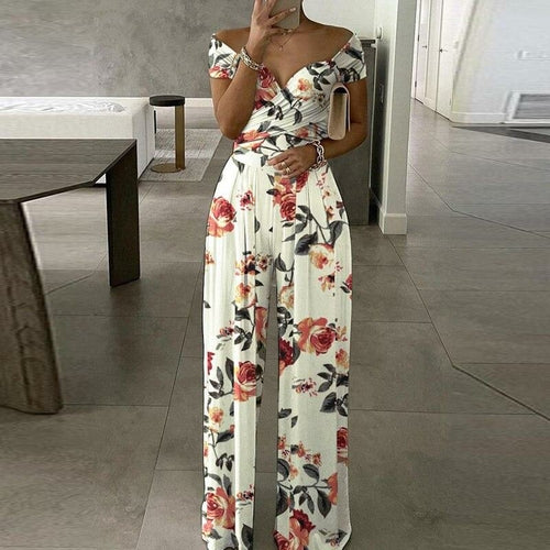 Elegant Floral Print Wide Leg Jumpsuit