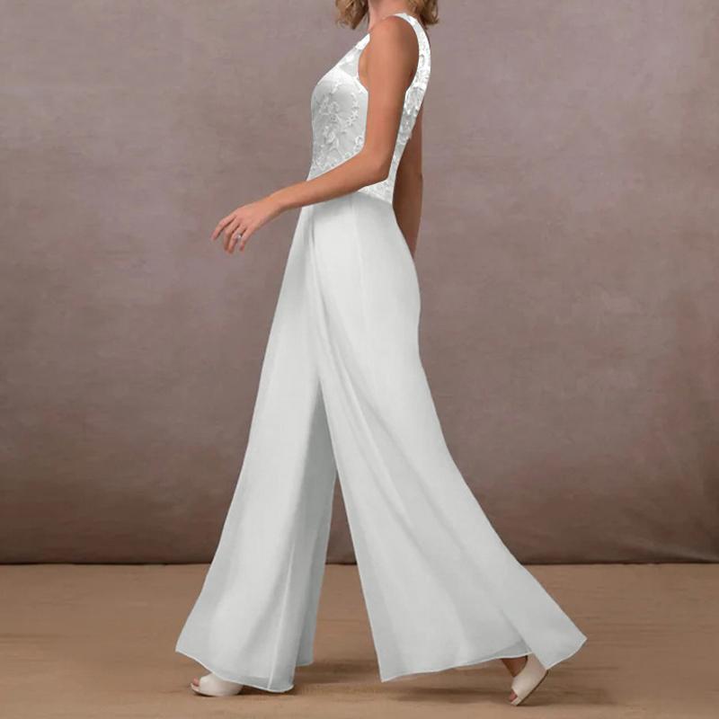 Sleeveless V-Neck Lace Patchwork Party Long Jumpsuit