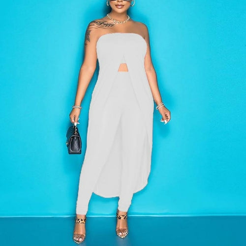 Sexy Irregular Strapless Maxi Tops And High Waist Pants Matching Sets
