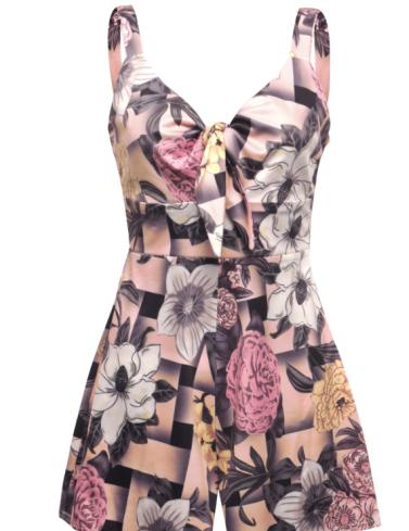 Sexy suspenders chest bow tie printed loose jumpsuit