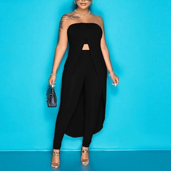 Sexy Irregular Strapless Maxi Tops And High Waist Pants Matching Sets