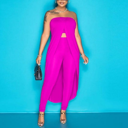 Sexy Irregular Strapless Maxi Tops And High Waist Pants Matching Sets
