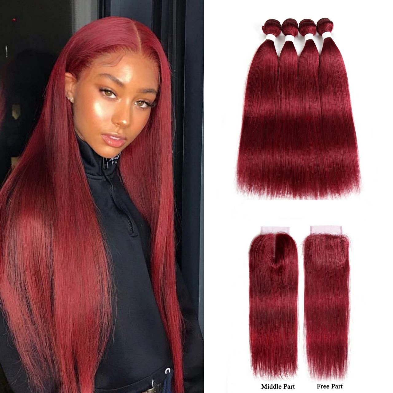 10A Grade Straight Hair Burgundy BUNDLES with CLOSURES & FRONTALS