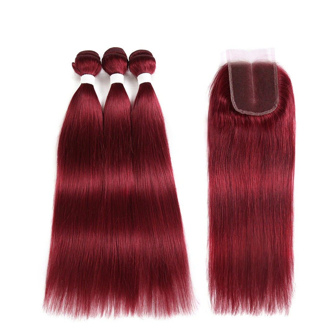 10A Grade Straight Hair Burgundy BUNDLES with CLOSURES & FRONTALS