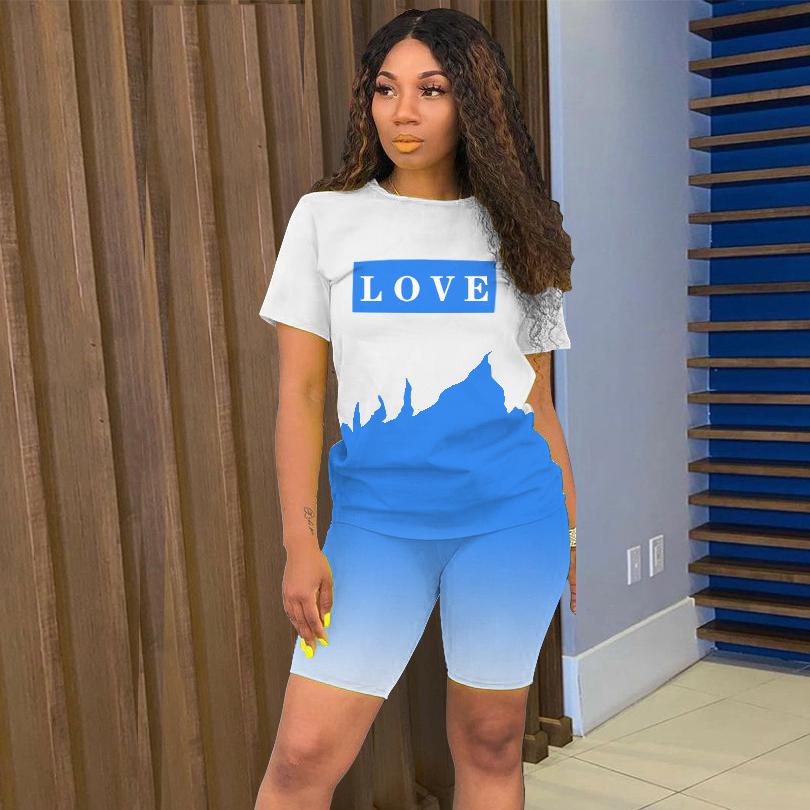 Short Sleeve O-neck T-shirts Matching Skinny Elastic Short Pants 2