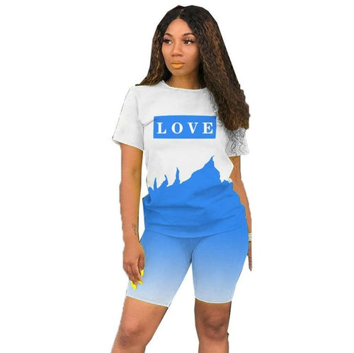 Short Sleeve O-neck T-shirts Matching Skinny Elastic Short Pants 2