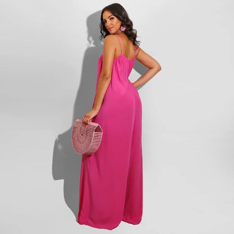 Summer Women Wide Leg Jumpsuit Solid Vintage Spaghetti Straps