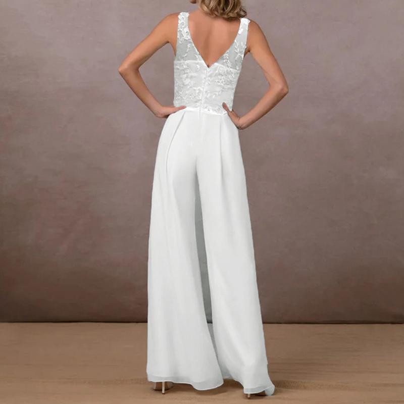 Sleeveless V-Neck Lace Patchwork Party Long Jumpsuit