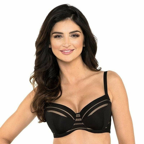 Gorteks Luna Black Full Figure Padded Striped Bra