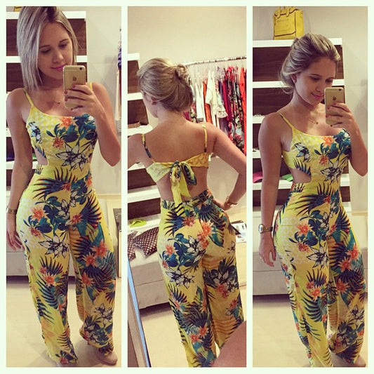 Women Clubwear Summer Bodycon Party Jumpsuit Romper Trouser Ladies Fit and Flare Floral Bandage Jumpsuits Female Clothing