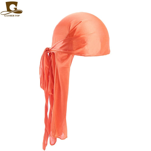 Men's Silky Durags Bandanas Turban hat Wigs Doo Men Satin Durag Biker Headwear Headband Hair Accessories Extra Long Tail Du-Rag