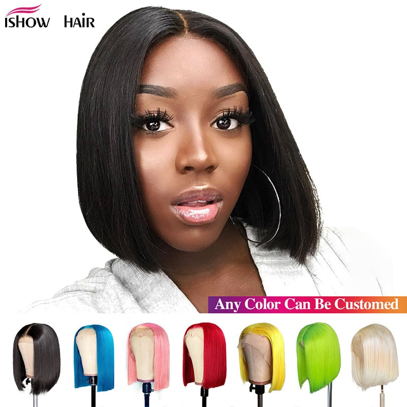 Pink Bob Lace Front Wigs Brazilian Straight 13x4 Lace Front Human Hair Wigs Pre-Plucked Blonde Blue Green Ombre Short Bob Wigs