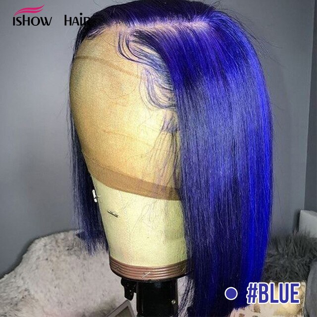 Pink Bob Lace Front Wigs Brazilian Straight 13x4 Lace Front Human Hair Wigs Pre-Plucked Blonde Blue Green Ombre Short Bob Wigs