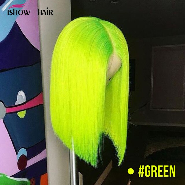 Pink Bob Lace Front Wigs Brazilian Straight 13x4 Lace Front Human Hair Wigs Pre-Plucked Blonde Blue Green Ombre Short Bob Wigs