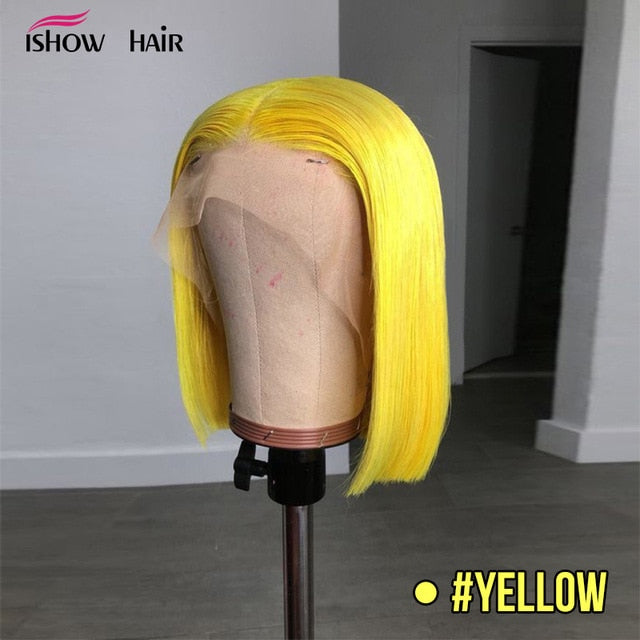 Pink Bob Lace Front Wigs Brazilian Straight 13x4 Lace Front Human Hair Wigs Pre-Plucked Blonde Blue Green Ombre Short Bob Wigs