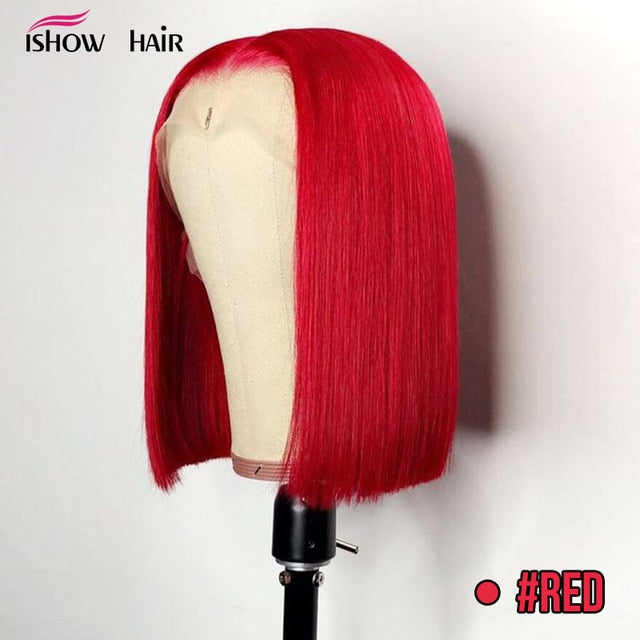 Pink Bob Lace Front Wigs Brazilian Straight 13x4 Lace Front Human Hair Wigs Pre-Plucked Blonde Blue Green Ombre Short Bob Wigs
