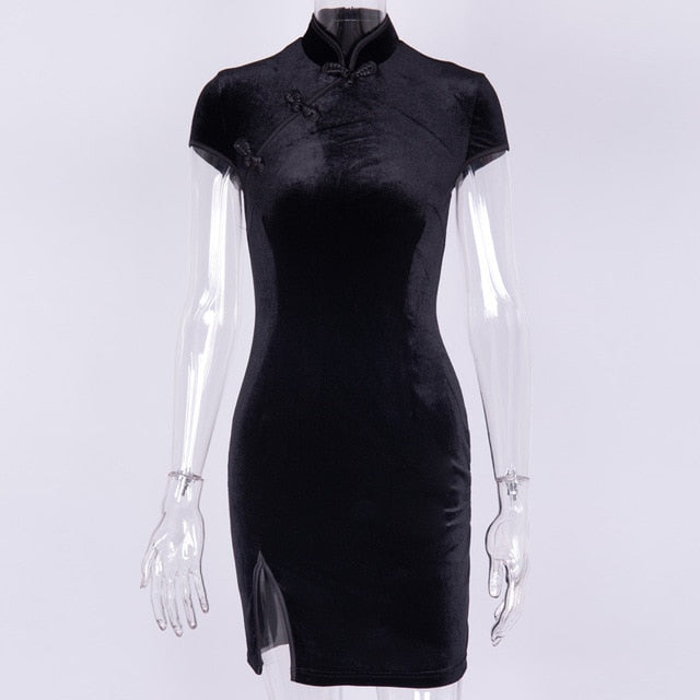 Goth Dark women dress cheongsam chinese style skinny mini dress streetwear sexy vintage harajuku summer women clothing slim 2021