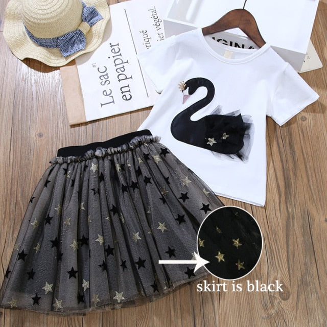 Summer Girls' Clothing Sets Korean Denim Short-sleeved T-shirt+High Waist Skirt 2PCS Baby Kids Clothes Suit Children Clothing
