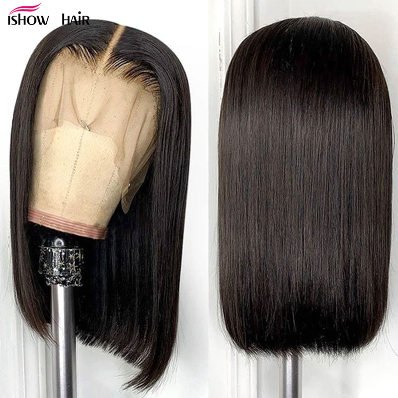 Ishow Blunt Cut Bob Wig Short Lace Front Human Hair Wigs Brazilian Straight Bob Wigs With Baby Hair 13x4x1 Lace Frontal Bob Wig