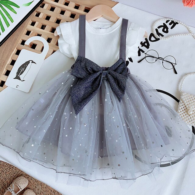 Summer Girls' Clothing Sets Korean Denim Short-sleeved T-shirt+High Waist Skirt 2PCS Baby Kids Clothes Suit Children Clothing