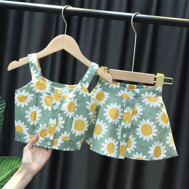 Summer Girls' Clothing Sets Korean Denim Short-sleeved T-shirt+High Waist Skirt 2PCS Baby Kids Clothes Suit Children Clothing