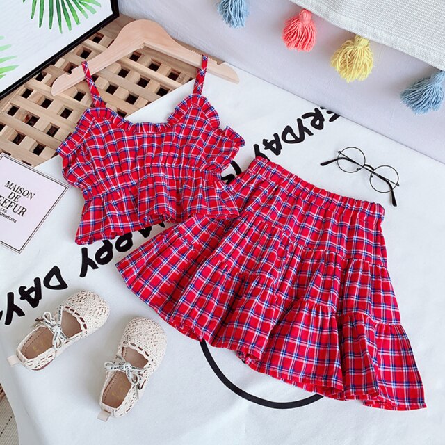 Summer Girls' Clothing Sets Korean Denim Short-sleeved T-shirt+High Waist Skirt 2PCS Baby Kids Clothes Suit Children Clothing