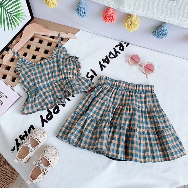 Summer Girls' Clothing Sets Korean Denim Short-sleeved T-shirt+High Waist Skirt 2PCS Baby Kids Clothes Suit Children Clothing