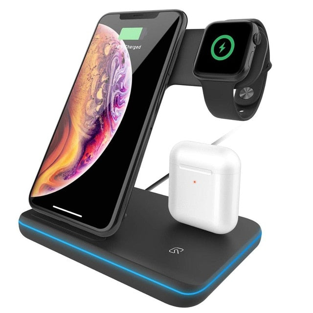 Wireless Charger Stand 3 in 1 Qi 15W Fast Charging Dock Station for Apple Watch iWatch 6 5 4 AirPods Pro iPhone 12 11 XS XR X 8
