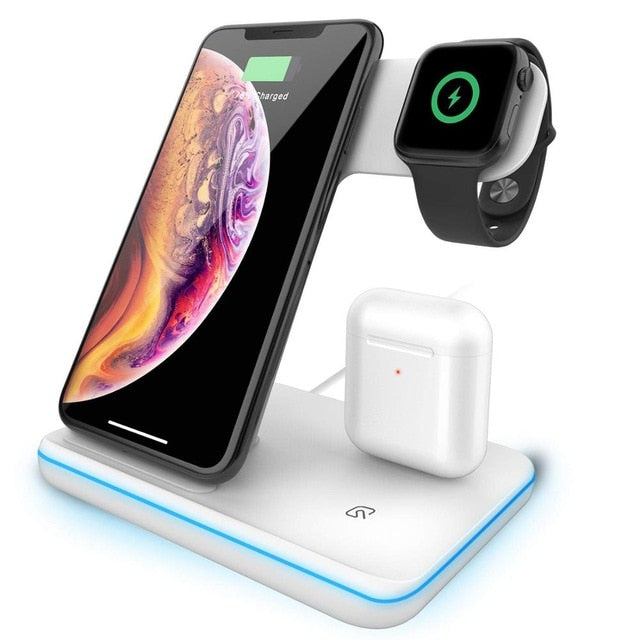 Wireless Charger Stand 3 in 1 Qi 15W Fast Charging Dock Station for Apple Watch iWatch 6 5 4 AirPods Pro iPhone 12 11 XS XR X 8