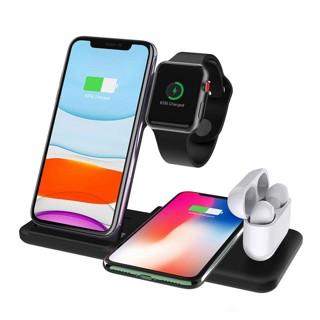 Wireless Charger Stand 3 in 1 Qi 15W Fast Charging Dock Station for Apple Watch iWatch 6 5 4 AirPods Pro iPhone 12 11 XS XR X 8