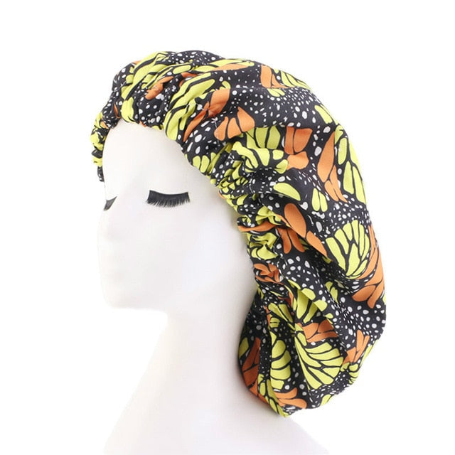 New Extra Large Satin Lined Bonnet Women Big Size Beauty Print Satin Silk Bonnet Sleep Night Cap Head Cover Bonnet Hat Wholesale