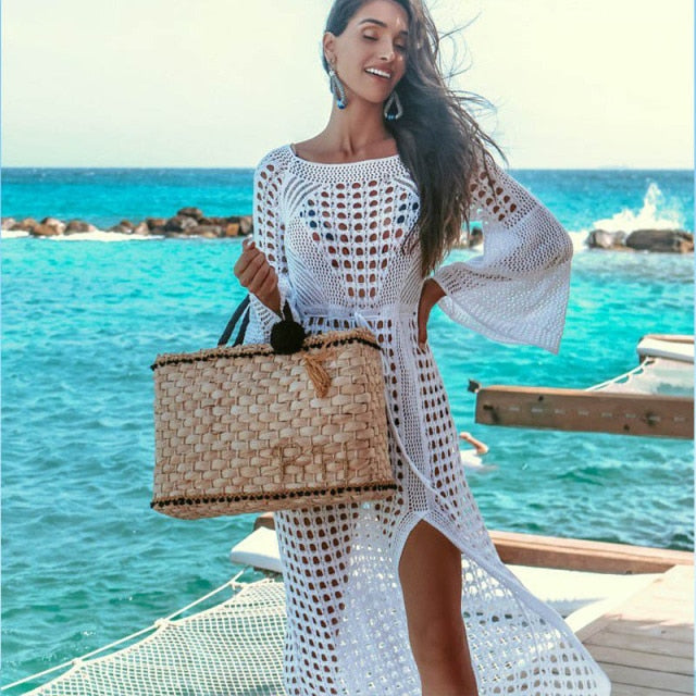 Sexy Cover Up Bikini Women Swimsuit Cover-up Beach Bathing Suit Beach Wear Knitting Swimwear Mesh Beach Dress Tunic Robe