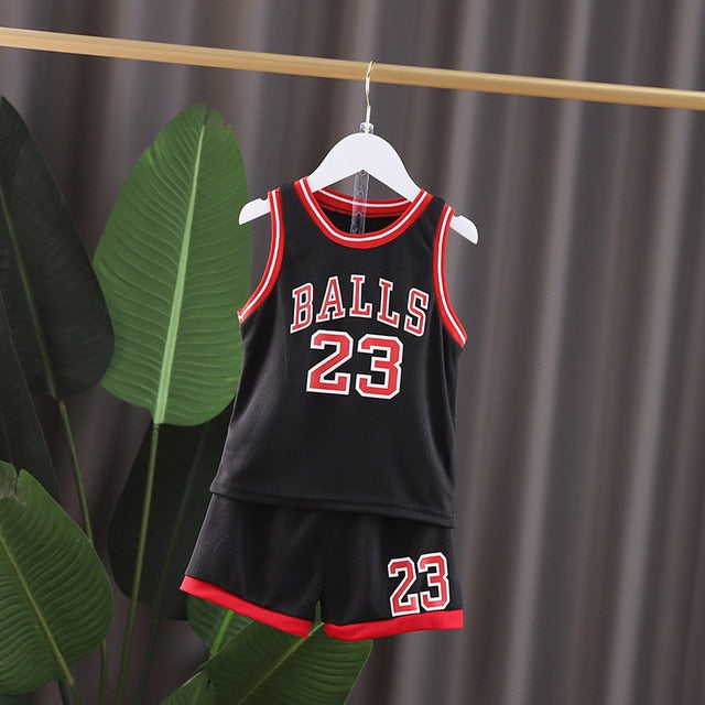 Boys Sports Basketball Clothes Suit Summer New Children's Fashion Leisure Letters Sleeveless Baby Vest + T-shirt 2pcs sets kids