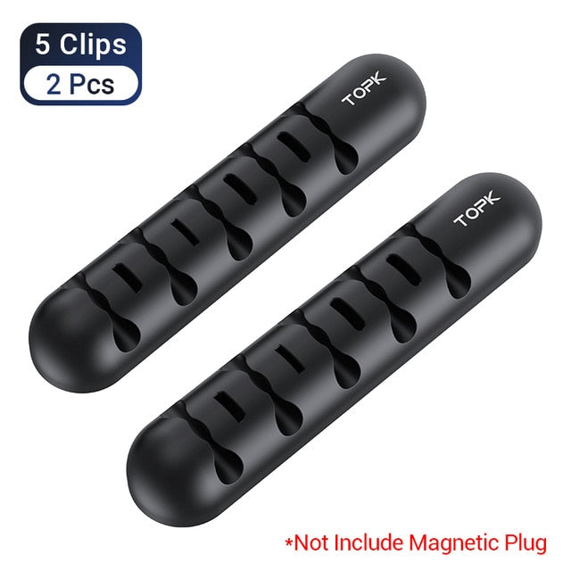 TOPK Cable Organizer & Magnetic Plug Box Silicone USB Cable Winder Flexible Cable Management Clips for Mouse Earphone Holder