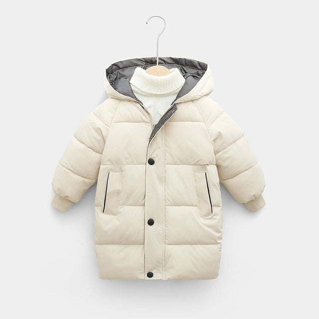 Children's Down Coat Winter Teenage Baby Boys Girls Cotton-padded Parka &amp; Coats Thicken Warm Long Jackets Toddler Kids Outerwear
