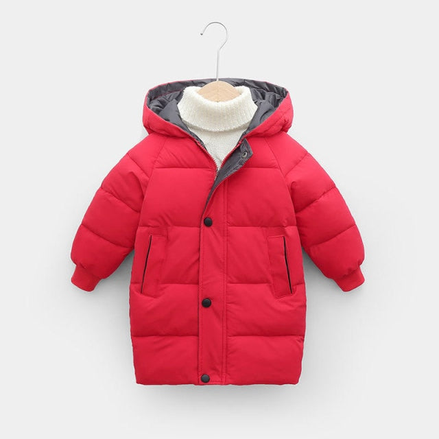 Children's Down Coat Winter Teenage Baby Boys Girls Cotton-padded Parka &amp; Coats Thicken Warm Long Jackets Toddler Kids Outerwear